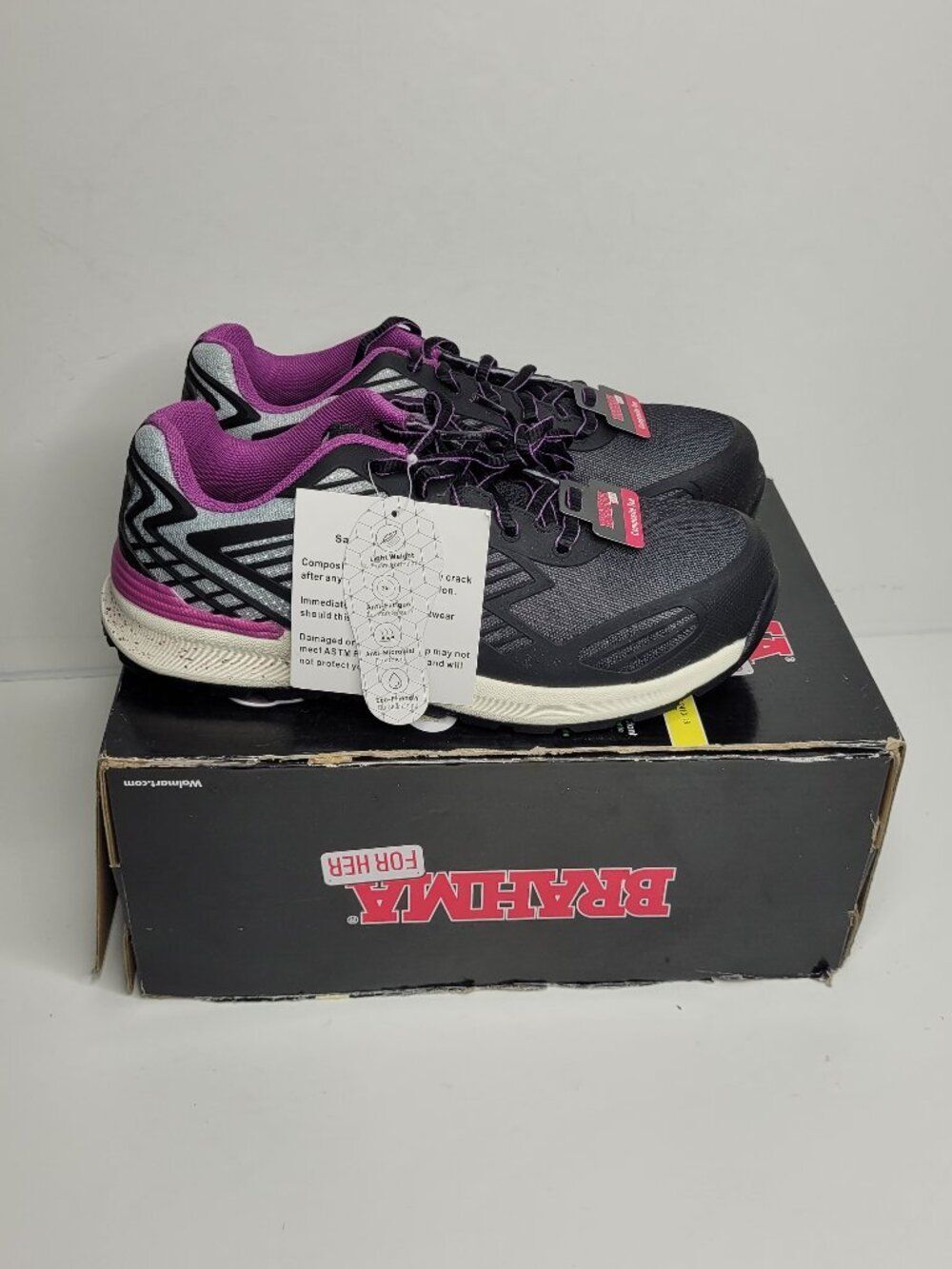 Brahma women's black purple composite toe slip resistant work shoes size 7 NWT